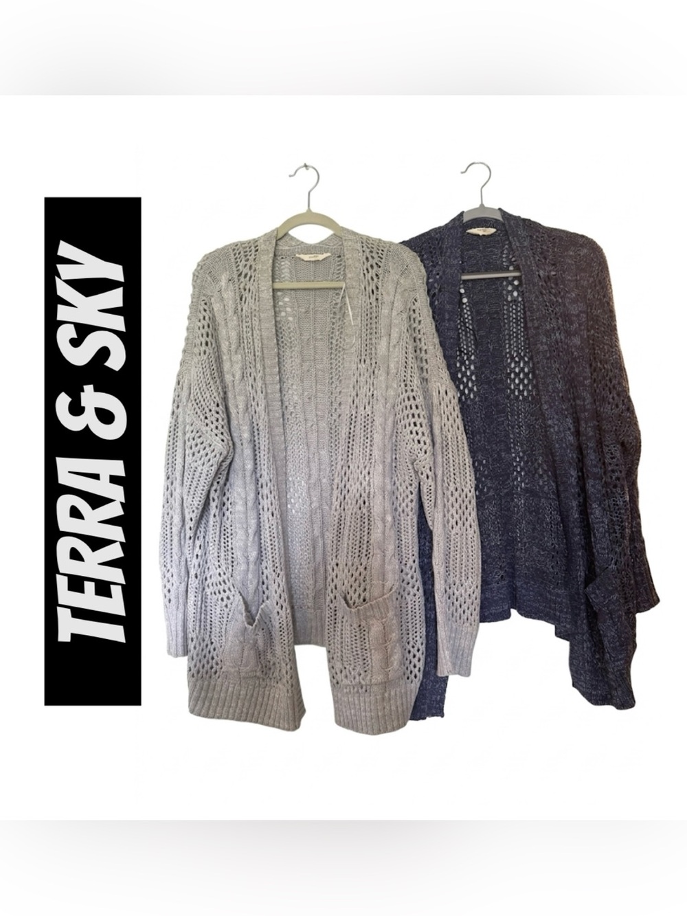 Bundle of 2 TERRA & SKY Open Stitch Cardigans 2X